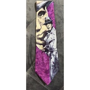 Vintage Time Out Humphrey Bogart Film Noir Graphic Silk Tie Purple Grey Mens